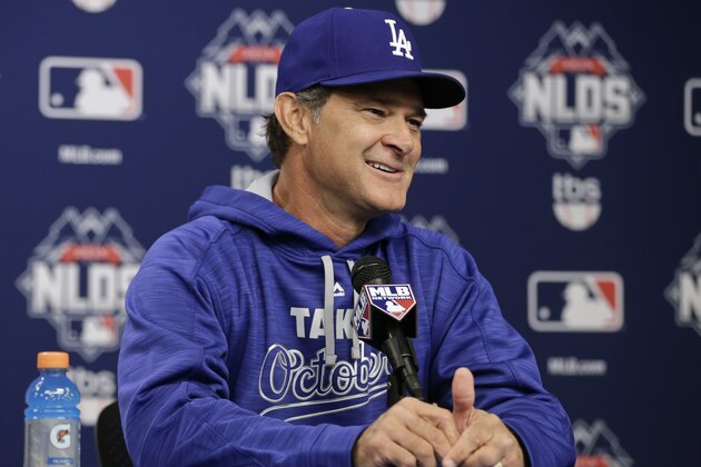 Los Angeles Dodgers manager Don Mattingly speaks during a news conference before Game 3 of baseball’s National League Division Series against the New York Mets, Monday, Oct. 12, 2015, at CitiField in New York. (AP Photo/Frank Franklin II)