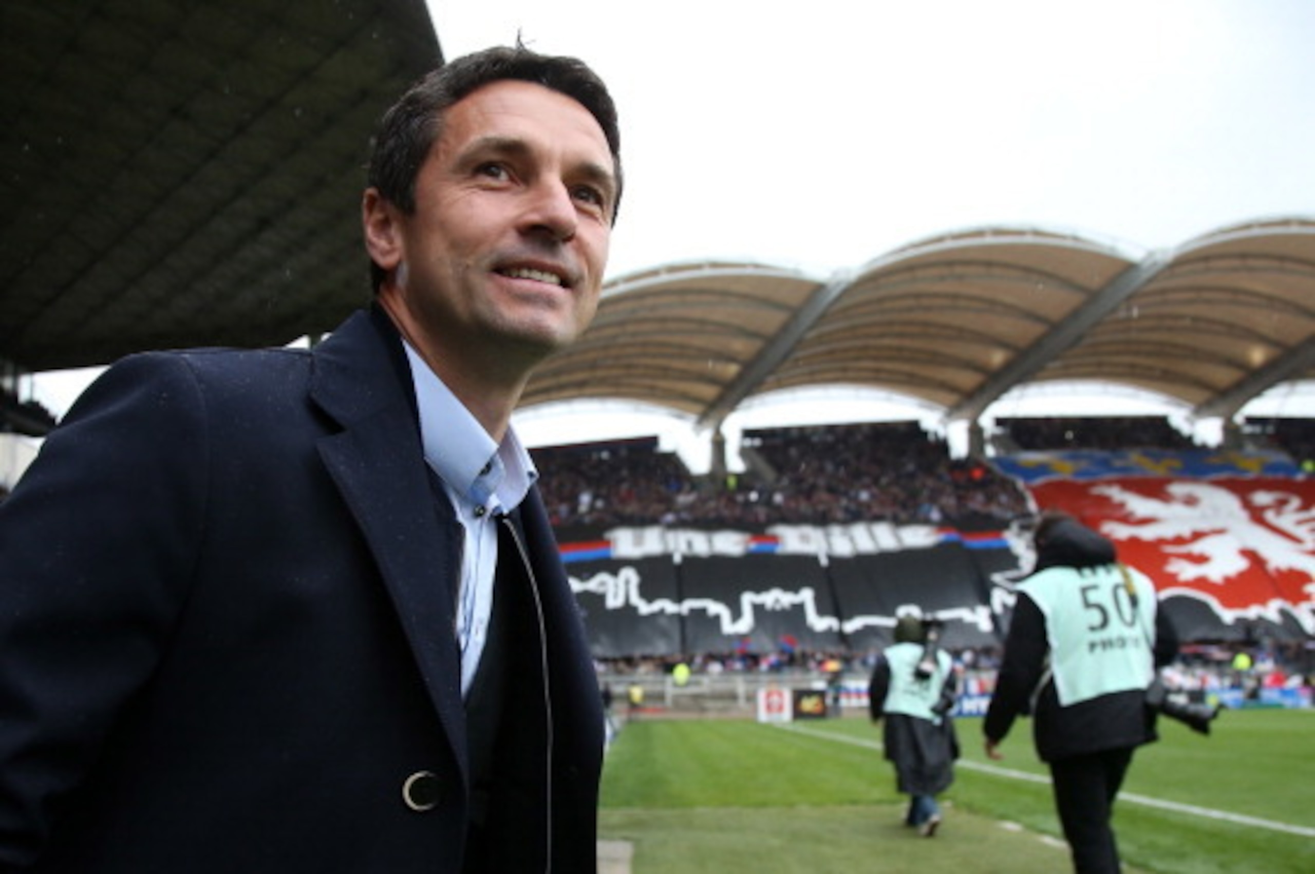 LYON, FRANCE - APRIL 28: Remi Garde, coach of Lyon looks on during the Ligue 1 match between Olympique Lyonnais, OL, and AS Saint-Etienne, ASSE, at the Stade Gerland on April 28, 2013 in Lyon, France. (Photo by John Berry/Getty Images)