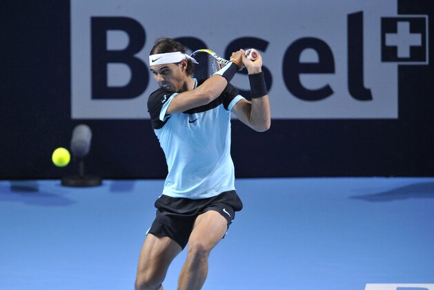 BASEL, SWITZERLAND - OCTOBER 26:  Rafael Nadal of Spain in action during the Swiss Indoors ATP 500 tennis tournament opening match against Lukas Rosol of Czech Republic at St Jakobshalle on October 26, 2015 in Basel, Switzerland.  (Photo by Harold Cunningham/Getty Images)