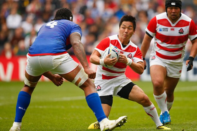 MILTON KEYNES, ENGLAND - OCTOBER 03:  Japan fly half Kosei Ono in action during the 2015 Rugby World Cup Pool B match between Samoa and Japan at Stadium mk on October 3, 2015 in Milton Keynes, United Kingdom.  (Photo by Stu Forster/Getty Images)