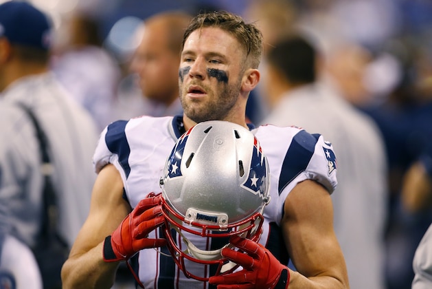 New England Patriots wide receiver Julian Edelman (11) walks in the bench area during an NFL football game against the Indianapolis Colts in Indianapolis, Sunday, Oct. 18, 2015.  (Jeff Haynes/AP Images for Panini)