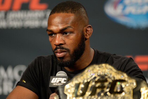 LAS VEGAS, NEVADA - JANUARY 03:  UFC light heavyweight champion Jon Jones speaks to the media during the UFC 182 post fight press conference inside the MGM Grand Hotel/Casino on January 3, 2015 in Las Vegas, Nevada. (Photo by Brandon Magnus/Zuffa LLC/Zuffa LLC via Getty Images)