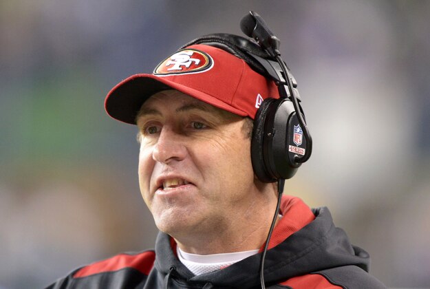 Jan 19, 2014; Seattle, WA, USA; San Francisco 49ers coach Geep Chryst during the second half of the 2013 NFC Championship football game against the Seattle Seahawks at CenturyLink Field. The Seahawks defeated the 49ers 23-17 to advance to Super Bowl XLVIII. Mandatory Credit: Kirby Lee-USA TODAY Sports