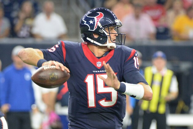 Houston Texans' Ryan Mallett (15) throws against the Indianapolis Colts during the first half of an NFL football game Thursday, Oct. 8, 2015, in Houston. (AP Photo/George Bridges) Houston Texans' Ryan Mallett (15) throws against the Indianapolis Colts during the first half of an NFL football game Thursday, Oct. 8, 2015, in Houston. (AP Photo/George Bridges)