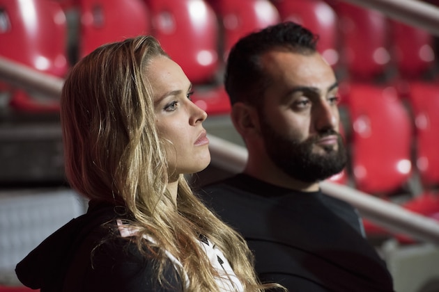 RIO DE JANEIRO, BRAZIL - JULY 31:  (L-R) UFC women's bantamweight champion Ronda Rousey of the United States waits backstage with Edmond Tarverdyan during the UFC 190 weigh-in event at the HSBC Arena on July 31, 2015 in Rio de Janeiro, Brazil.  (Photo by Mike Roach/Zuffa LLC/Zuffa LLC via Getty Images)