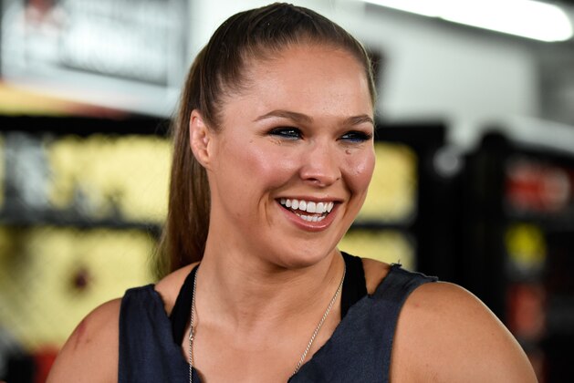GLENDALE, CA - OCTOBER 27:  Fighter Ronda Rousey Hosts Media Day Ahead of The Rousey Vs. Holm Fight at the Glendale Fighting Club on October 27, 2015 in Glendale, California.  (Photo by Frazer Harrison/Getty Images)
