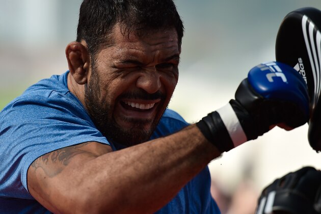 RIO DE JANEIRO, BRAZIL - JULY 29:  Heavyweight contender Antonio Rodrigo 'Minotauro' Nogueira of Brazil holds an open training session at Pepe Beach on July 29, 2015 in Rio de Janeiro, Brazil.  (Photo by Buda Mendes/Zuffa LLC/Zuffa LLC via Getty Images)