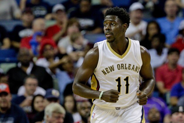 Oct 23, 2015; New Orleans, LA, USA; New Orleans Pelicans guard Jrue Holiday (11) against the Miami Heat during the first half of a game at the Smoothie King Center. Mandatory Credit: Derick E. Hingle-USA TODAY Sports