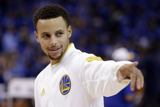 Golden State Warriors' Stephen Curry  prior to the NBA basketball game against the New Orleans Pelicans Tuesday, Oct. 27, 2015, in Oakland, Calif. (AP Photo/Ben Margot)