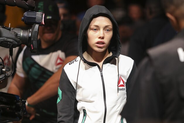 Oct 3, 2015; Houston, TX, USA; Rose Namajunas prior to her women's strawweight bout against Angela Hill (not pictured) during UFC 192 at Toyota Center. Mandatory Credit: Troy Taormina-USA TODAY Sports