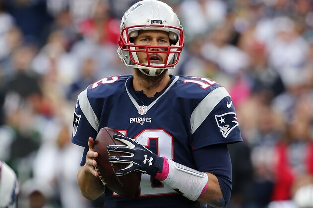 New England Patriots quarterback Tom Brady drops back against the New York Jets during a NFL football game at Gillette Stadium in Foxborough, Mass. Sunday, Oct. 25, 2015. (Winslow Townson/AP Images for Panini)