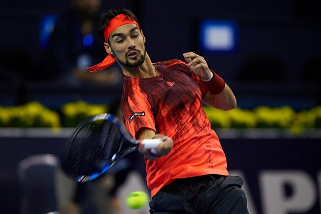 VALENCIA, SPAIN - OCTOBER 29:  Fabio Fognini of Italy in action against Mischa Zverev of Germany during day fourth of the ATP World Tour Valencia Open tennis tournament at the Ciudad de las Artes y las Ciencias on October 29, 2015 in Valencia, Spain.  (Photo by Manuel Queimadelos Alonso/Getty Images)