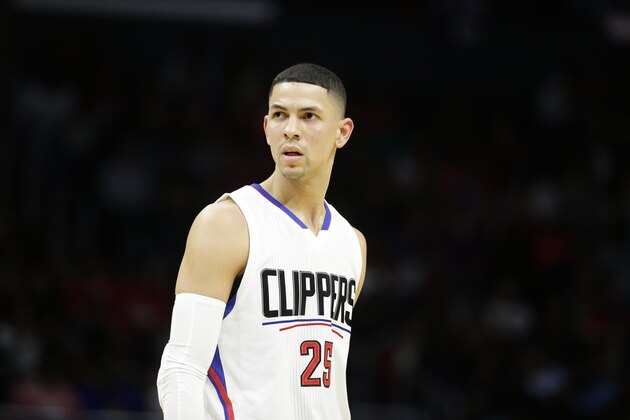 Los Angeles Clippers' Austin Rivers looks on during the first half of an NBA preseason basketball game against the Golden State Warriors, Tuesday, Oct. 20, 2015, in Los Angeles. (AP Photo/Jae C. Hong)