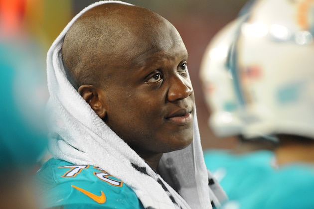 TAMPA, FL - AUGUST 16:  Offensive tackle Ja'Wuan James #72 of the Miami Dolphins at Raymond James Stadium during a preseason game on August 16, 2014 in Tampa, Florida. (Photo by Cliff McBride/Getty Images)