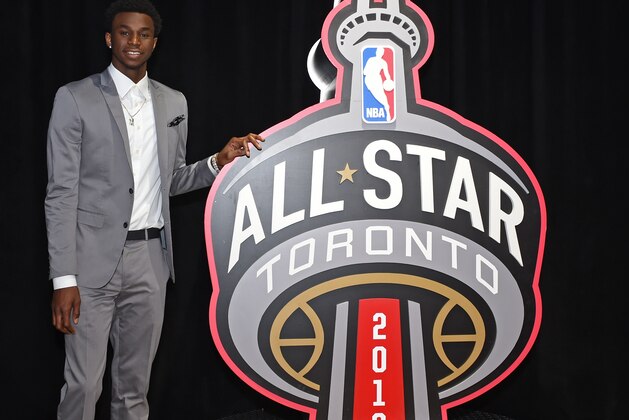 TORONTO, CANADA - APRIL 27:  Andrew Wiggins #22 of the Minnesota Timberwolves poses for photos at the 2016 Toronto All-Star Weekend Logo Unveiling press conference on April 21, 2015 at the The CN Tower in Toronto, Ontario, Canada.  NOTE TO USER: User expressly acknowledges and agrees that, by downloading and or using this Photograph, user is consenting to the terms and conditions of the Getty Images License Agreement.  Mandatory Copyright Notice: Copyright 2015 NBAE (Photo by Ron Turenne/NBAE via Getty Images)