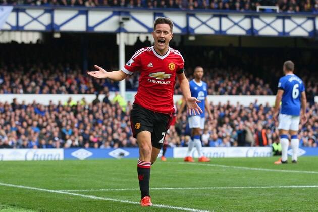 LIVERPOOL, ENGLAND - OCTOBER 17:  Ander Herrera of Manchester United celebrates scoring his team's second goal during the Barclays Premier League match between Everton and Manchester United at Goodison Park on October 17, 2015 in Liverpool, England.  (Photo by Chris Brunskill/Getty Images)