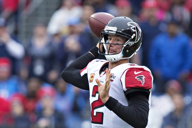 NASHVILLE, TN - OCTOBER 25: Matt Ryan #2 of the Atlanta Falcons throws a pass during a game against the Tennessee Titans at Nissan Stadium on October 25, 2015 in Nashville, Tennessee. The Falcons defeated the Titans 10-7. (Photo by Wesley Hitt/Getty Images)