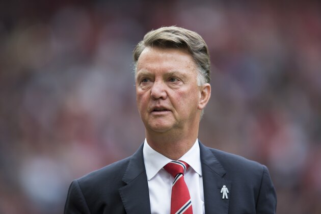 Manchester United's manager Louis van Gaal takes to the touchline before the English Premier League soccer match between Manchester United and Sunderland at Old Trafford Stadium, Manchester, England, Saturday, Sept. 26, 2015. (AP Photo/Jon Super)
