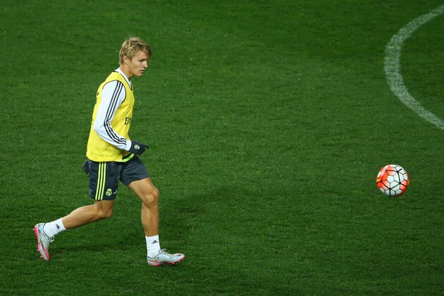 MELBOURNE, AUSTRALIA - JULY 15: Martin Odegaard of Real Madrid kicks the ball during Real Madrid training session at Melbourne Cricket Ground on July 15, 2015 in Melbourne, Australia.  (Photo by Robert Cianflone/Getty Images)