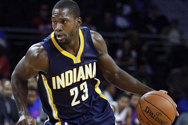 Oct 6, 2015; Auburn Hills, MI, USA; Indiana Pacers guard Toney Douglas (23) dribbles the ball during the fourth quarter against the Detroit Pistons at The Palace of Auburn Hills. Pacers win 115-112. Mandatory Credit: Raj Mehta-USA TODAY Sports