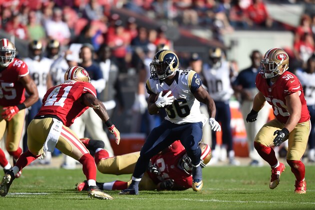 SANTA CLARA, CA - NOVEMBER 02:  Benny Cunningham #36 of the St. Louis Rams carries the ball against the San Francisco 49ers during the second quarter at Levi's Stadium on November 2, 2014 in Santa Clara, California.  (Photo by Thearon W. Henderson/Getty Images)