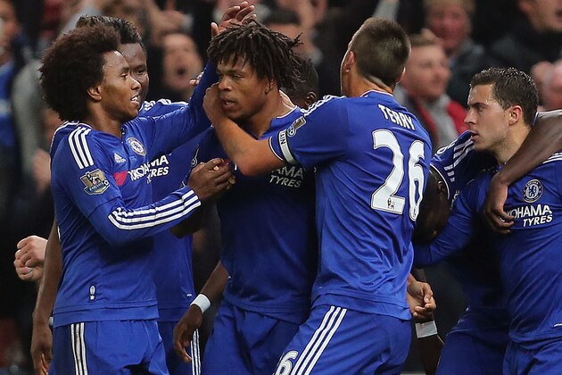 STOKE ON TRENT, ENGLAND - OCTOBER 27: Loic Remy of Chelsea celebrates after scoring a goal to make it 1-1 during the Capital One Cup Fourth Round match between Stoke City and Chelsea at Britannia Stadium on October 27, 2015 in Stoke on Trent, England.  (Photo by James Baylis - AMA/Getty Images)