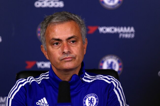 COBHAM, ENGLAND - OCTOBER 30: Chelsea manager Jose Mourinho chats to the media during a press conference at the Cobham training ground on October 30, 2015 in Cobham, England. (Photo by Charlie Crowhurst/Getty Images)