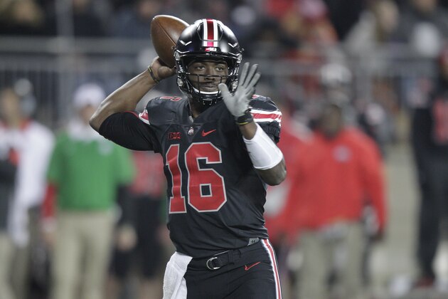 Ohio State quarterback J.T. Barrett plays against Penn State during an NCAA college football game Saturday, Oct. 17, 2015, in Columbus, Ohio. (AP Photo/Jay LaPrete)