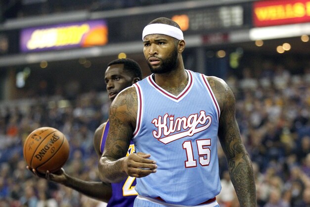 Oct 30, 2015; Sacramento, CA, USA; Sacramento Kings center DeMarcus Cousins (15) reacts after being called for a foul against the Los Angeles Lakers in the first quarter at Sleep Train Arena. Mandatory Credit: Cary Edmondson-USA TODAY Sports