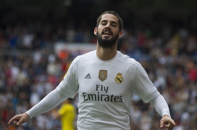 Real Madrid's midfielder Isco celebrates his goal during the Spanish league football match Real Madrid CF vs UD Las Palmas at the Santiago Bernabeu stadium in Madrid on October 31, 2015.  AFP PHOTO / CURTO DE LA TORRE        (Photo credit should read CURTO DE LA TORRE/AFP/Getty Images)