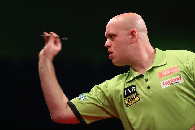 AUCKLAND, NEW ZEALAND - AUGUST 28:  Michael van Gerwen takes a shot during the Auckland Darts Masters at The Trusts Arena on August 28, 2015 in Auckland, New Zealand.  (Photo by Fiona Goodall/Getty Images)