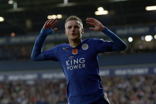 WEST BROMWICH, ENGLAND - OCTOBER 31:  Jamie Vardy of Leicester City celebrates after he scores the third goal of the game for his side during the Barclays Premier League match between West Bromwich Albion and Leicester City at the Hawthorns on October 31, 2015 in West Bromwich, England. (Photo by Clint Hughes/Getty Images)