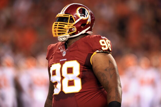 Aug 13, 2015; Cleveland, OH, USA; Washington Redskins defensive tackle Terrance Knighton (98) in a preseason NFL football game against the Cleveland Browns at FirstEnergy Stadium. Mandatory Credit: Andrew Weber-USA TODAY Sports