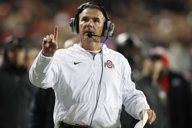Ohio State coach Urban Meyer gestures during an NCAA college football game against Penn State Saturday, Oct. 17, 2015, in Columbus, Ohio. Ohio State beat Penn State 38-10. (AP Photo/Paul Vernon)