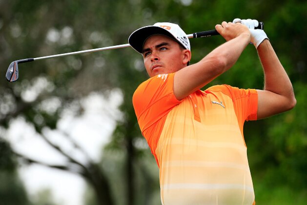 LAS VEGAS, NV - OCTOBER 25:  Rickie Fowler plays his shot from the eighth tee during the final round of the Shriners Hospitals For Children Open on October 25, 2015 at TPC Summerlin in Las Vegas, Nevada.  (Photo by Cliff Hawkins/Getty Images)