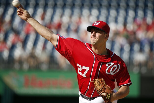 Washington Nationals starting pitcher Jordan Zimmermann throws during the first inning of a baseball game against the Miami Marlins at Nationals Park, Saturday, Sept. 19, 2015, in Washington. (AP Photo/Alex Brandon) Washington Nationals starting pitcher Jordan Zimmermann throws during the first inning of a baseball game against the Miami Marlins at Nationals Park, Saturday, Sept. 19, 2015, in Washington. (AP Photo/Alex Brandon)