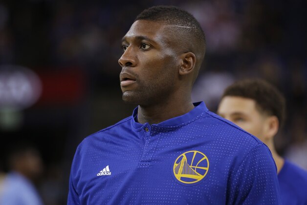 Golden State Warriors' Festus Ezeli during an NBA preseason basketball game Tuesday, Oct. 13, 2015, in Oakland, Calif. (AP Photo/Marcio Jose Sanchez)