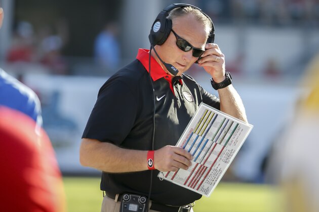 Georgia head coach Mark Richt paces the sidelines during the first half of an NCAA college football game against Florida, Saturday, Oct. 31, 2015, in Jacksonville, Fla. (AP Photo/Stephen B. Morton)