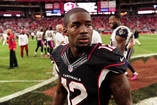 Oct 4, 2015; Glendale, AZ, USA; Arizona Cardinals wide receiver John Brown (12) looks on after losing to the St. Louis Rams 24-22 at University of Phoenix Stadium. Mandatory Credit: Matt Kartozian-USA TODAY Sports