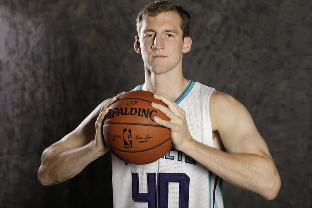 Charlotte Hornets' Cody Zeller poses for a photo during the NBA basketball team's media day in Charlotte, N.C., Friday, Sept. 25, 2015 . (AP Photo/Chuck Burton)