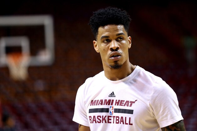 Oct 28, 2015; Miami, FL, USA; Miami Heat guard Gerald Green (14) prior to a game against the Charlotte Hornets at American Airlines Arena. Mandatory Credit: Steve Mitchell-USA TODAY Sports