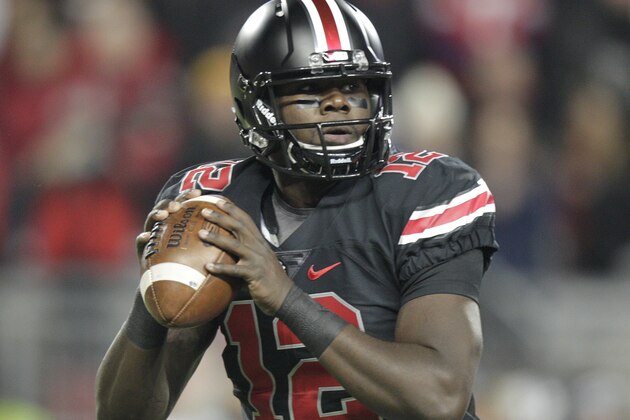 Ohio State quarterback Cardale Jones plays against Penn State during an NCAA college football game Saturday, Oct. 17, 2015, in Columbus, Ohio. (AP Photo/Jay LaPrete) Ohio State quarterback Cardale Jones plays against Penn State during an NCAA college football game Saturday, Oct. 17, 2015, in Columbus, Ohio. (AP Photo/Jay LaPrete)
