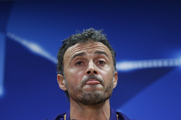 FC Barcelona's coach Luis Enrique attends a press conference at the Sports Center FC Barcelona Joan Gamper in San Joan Despi, Spain, Tuesday, Nov. 3, 2015. FC Barcelona will play against BATE Borisov in a Champions League Group E soccer match on Wednesday. (AP Photo/Manu Fernandez)