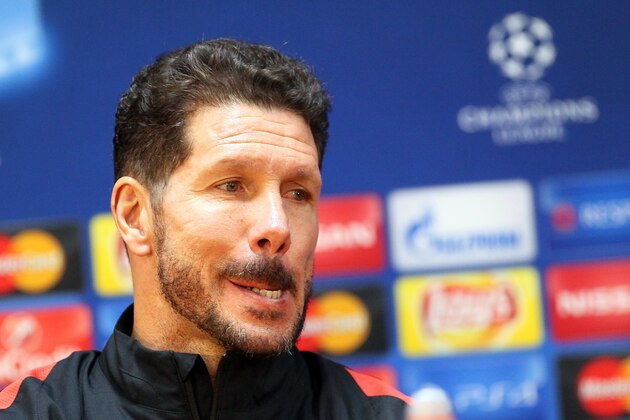 Atletico Madrid's coach Diego Simeone attends a press conference in Astana on November 2, 2015 on the eve of the UEFA Champions League group C football match between FC Astana and Club Atletico de Madrid. AFP PHOTO / STANISLAV FILIPPOV        (Photo credit should read STANISLAV FILIPPOV/AFP/Getty Images)