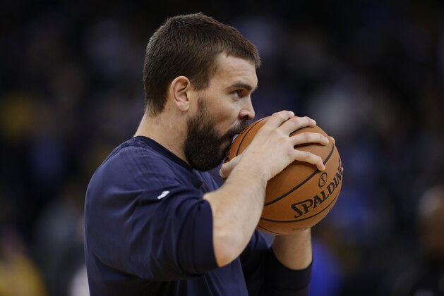 Memphis Grizzlies' Marc Gasol during an NBA basketball game against the Golden State Warriors Monday, Nov. 2, 2015, in Oakland, Calif. (AP Photo/Marcio Jose Sanchez)