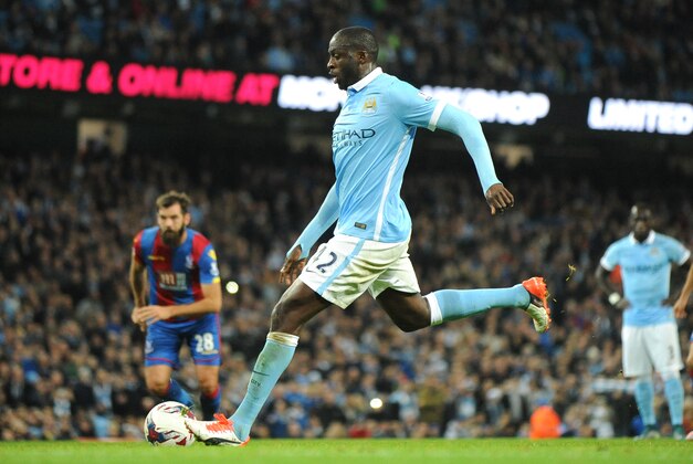 Manchester City’s Yaya Toure scores a penalty against Crystal Palace during the English League Cup Fourth Round soccer match between Manchester City and Crystal Palace at the Etihad Stadium, Manchester, England, Wednesday, Oct. 28, 2015. (AP Photo/Rui Vieira)