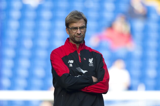 Liverpool's head coach Juergen Klopp watches the warm-up before the English Premier League soccer match between Chelsea and Liverpool at Stamford Bridge stadium in London, Saturday, Oct. 31, 2015. (AP Photo/Matt Dunham) Liverpool's head coach Juergen Klopp watches the warm-up before the English Premier League soccer match between Chelsea and Liverpool at Stamford Bridge stadium in London, Saturday, Oct. 31, 2015. (AP Photo/Matt Dunham)