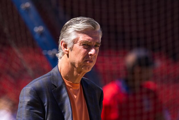 BOSTON, MA - SEPTEMBER 5: Dave Dombrowski the President of Baseball Operations for the Boston Red Sox watches batting practice before a game against the Philadelphia Phillies at Fenway Park on September 5, 2015 in Boston, Massachusetts. (Photo by Rich Gagnon/Getty Images)