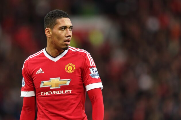 MANCHESTER, ENGLAND - OCTOBER 25:  Chris Smalling of Manchester United during the Barclays Premier League match between Manchester United and Manchester City at Old Trafford on October 25, 2015 in Manchester, England.  (Photo by Matthew Ashton - AMA/Getty Images)