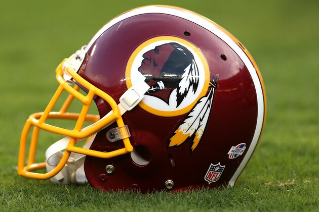 LANDOVER, MD - SEPTEMBER 03: A detailed view of a Washington Redskins helmet before the Washington Redskins play the Jacksonville Jaguars at FedExField on September 3, 2015 in Landover, Maryland. (Photo by Patrick Smith/Getty Images)
